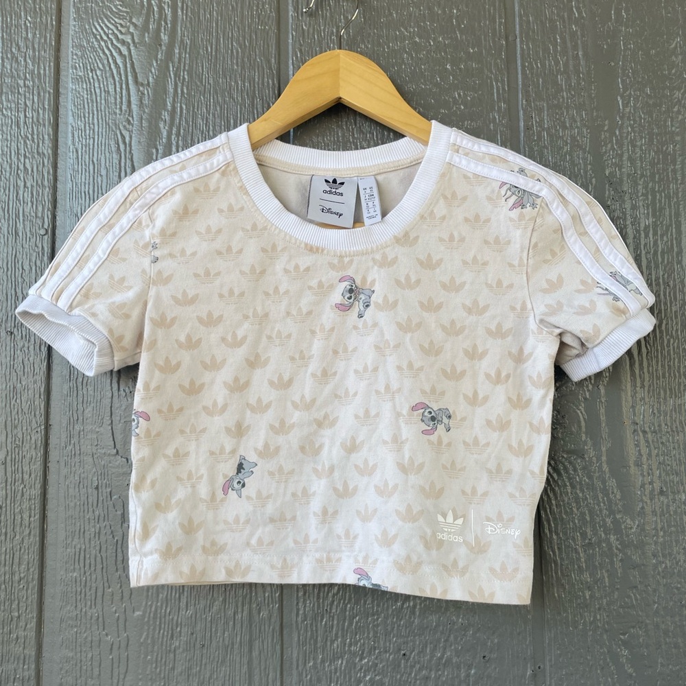 Adidas Cream and Gray Patterned Crop Top